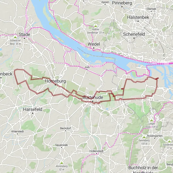 Map miniature of "The Gravel Escape" cycling inspiration in Lüneburg, Germany. Generated by Tarmacs.app cycling route planner