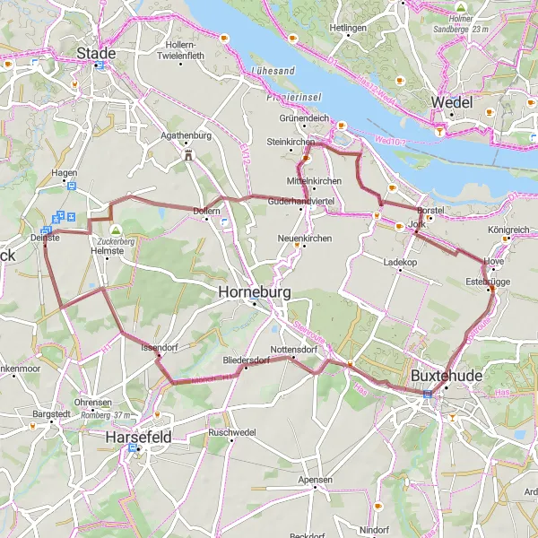 Map miniature of "The Gravel Discovery" cycling inspiration in Lüneburg, Germany. Generated by Tarmacs.app cycling route planner