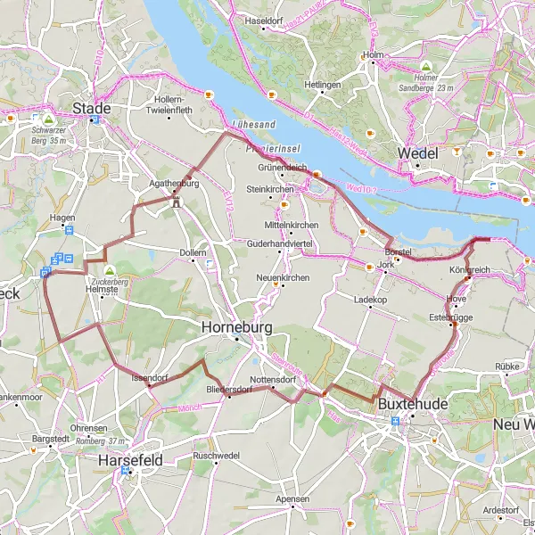 Karten-Miniaturansicht der Radinspiration "Agathenburg Gravelroute" in Lüneburg, Germany. Erstellt vom Tarmacs.app-Routenplaner für Radtouren