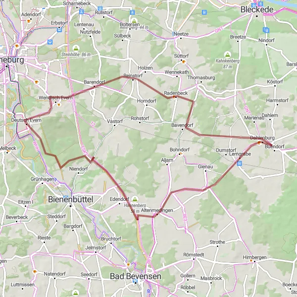 Map miniature of "Gravel Escape" cycling inspiration in Lüneburg, Germany. Generated by Tarmacs.app cycling route planner