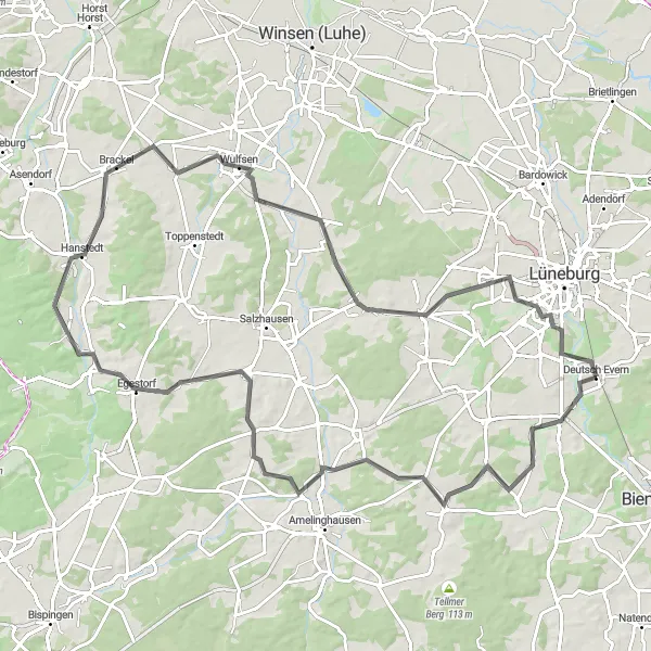 Map miniature of "Scenic Road Escape" cycling inspiration in Lüneburg, Germany. Generated by Tarmacs.app cycling route planner