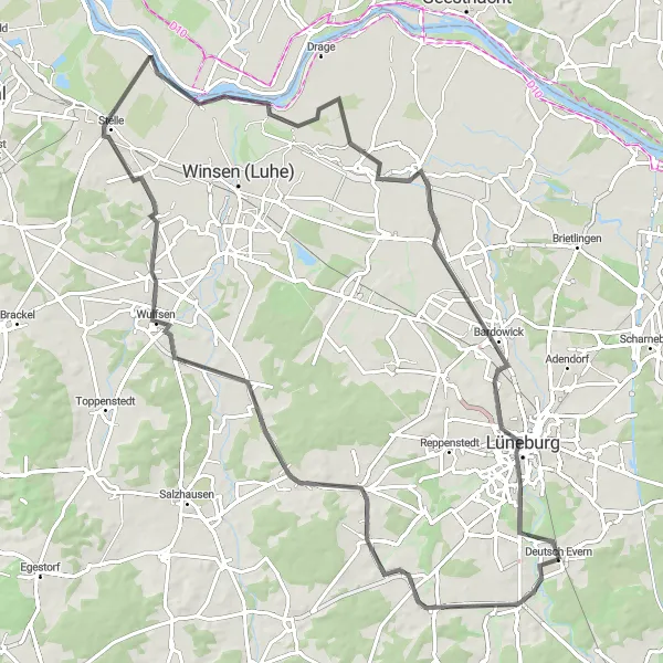 Map miniature of "Südergellersen to Weißer Berg" cycling inspiration in Lüneburg, Germany. Generated by Tarmacs.app cycling route planner