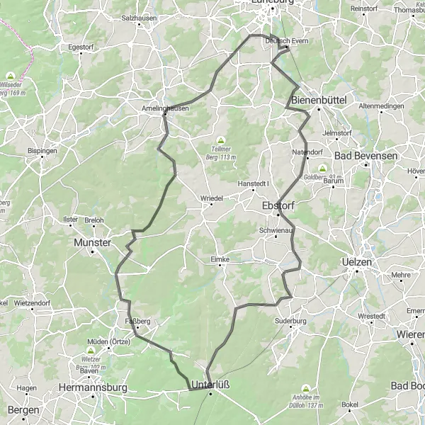 Map miniature of "Road Riding Paradise" cycling inspiration in Lüneburg, Germany. Generated by Tarmacs.app cycling route planner
