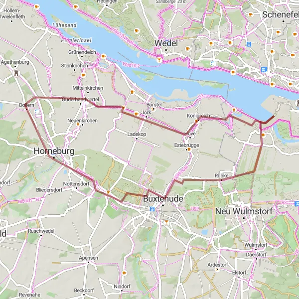 Map miniature of "Jork Valley Gravel Ride" cycling inspiration in Lüneburg, Germany. Generated by Tarmacs.app cycling route planner