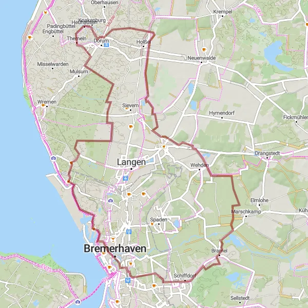 Map miniature of "Gravel Adventure: Dorum to Mulsum" cycling inspiration in Lüneburg, Germany. Generated by Tarmacs.app cycling route planner