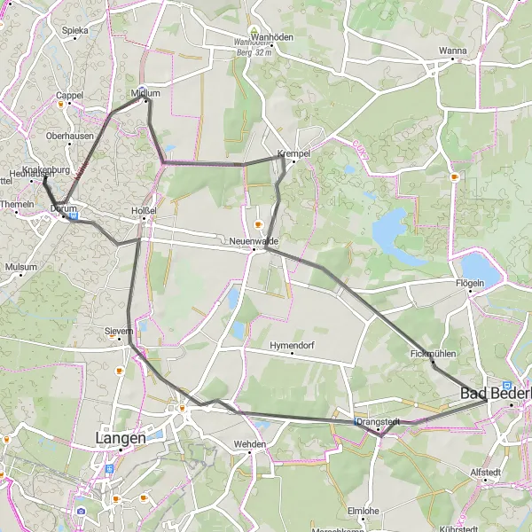 Map miniature of "Road Cycling Adventure" cycling inspiration in Lüneburg, Germany. Generated by Tarmacs.app cycling route planner