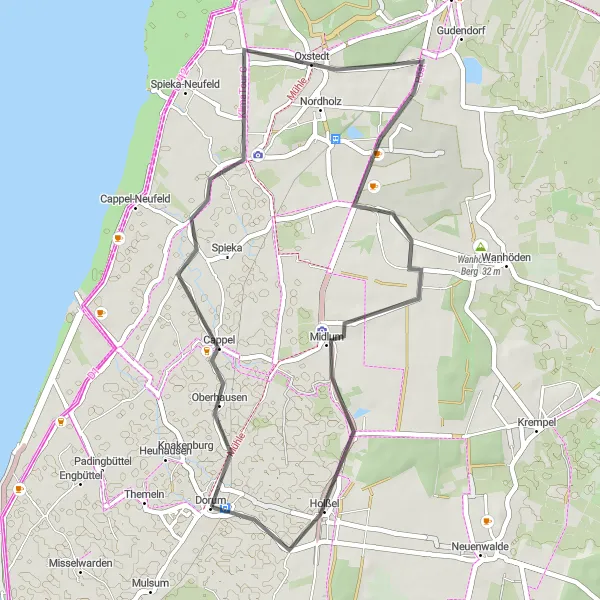 Map miniature of "Dorum Scenic Road Ride" cycling inspiration in Lüneburg, Germany. Generated by Tarmacs.app cycling route planner