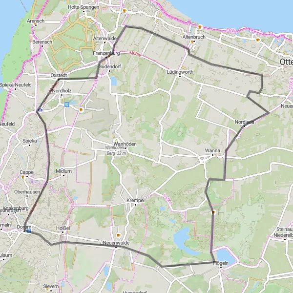 Map miniature of "The Oxstedt Road Challenge" cycling inspiration in Lüneburg, Germany. Generated by Tarmacs.app cycling route planner