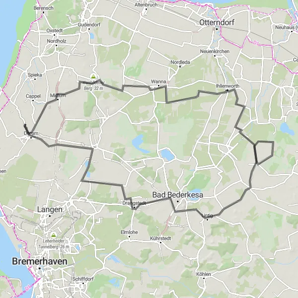 Map miniature of "Wanhödener Berg Adventure" cycling inspiration in Lüneburg, Germany. Generated by Tarmacs.app cycling route planner