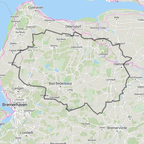 Karten-Miniaturansicht der Radinspiration "Abenteuerliche Roadtour ab Dorum" in Lüneburg, Germany. Erstellt vom Tarmacs.app-Routenplaner für Radtouren