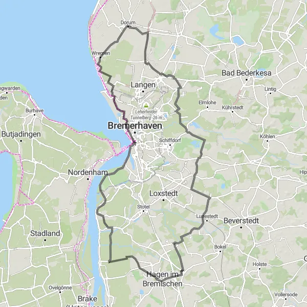 Map miniature of "Coastal Discovery Road Cycling Route" cycling inspiration in Lüneburg, Germany. Generated by Tarmacs.app cycling route planner