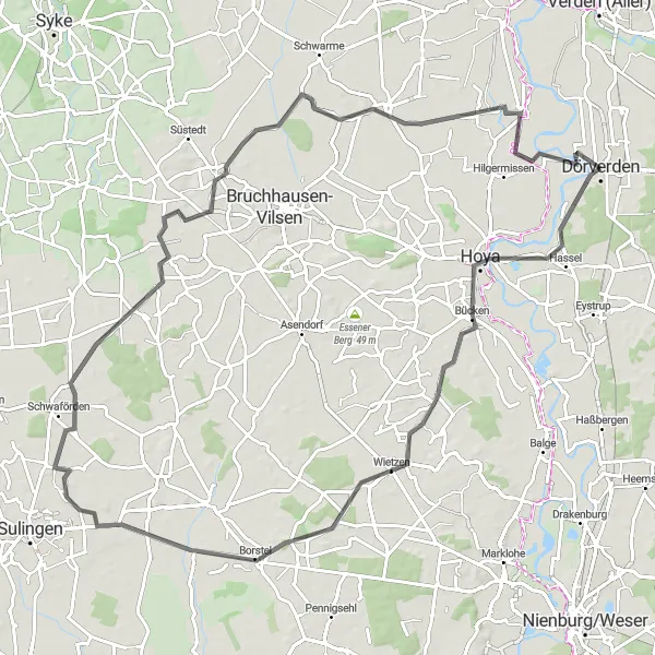 Karten-Miniaturansicht der Radinspiration "Von Dörverden nach Martfeld über Bücken und Schwaförden" in Lüneburg, Germany. Erstellt vom Tarmacs.app-Routenplaner für Radtouren