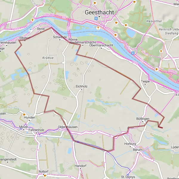 Map miniature of "Alte Fischtreppe Loop" cycling inspiration in Lüneburg, Germany. Generated by Tarmacs.app cycling route planner