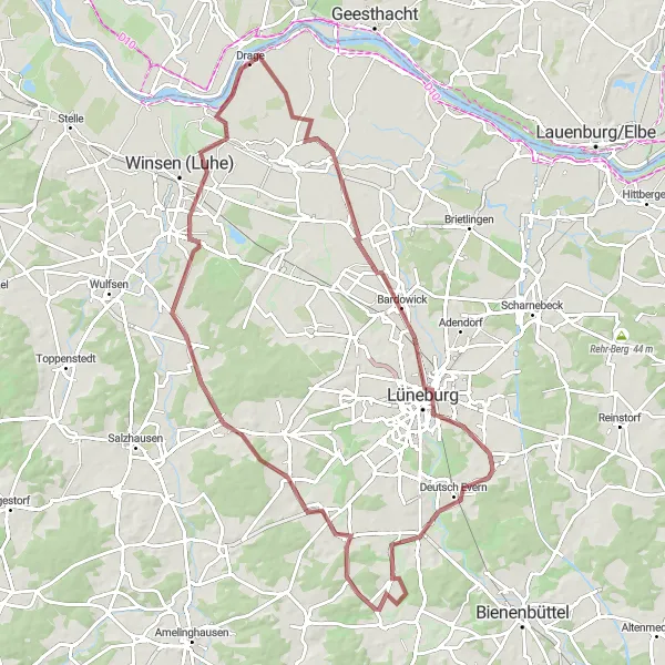 Map miniature of "Lüneburg Gravel Adventure" cycling inspiration in Lüneburg, Germany. Generated by Tarmacs.app cycling route planner