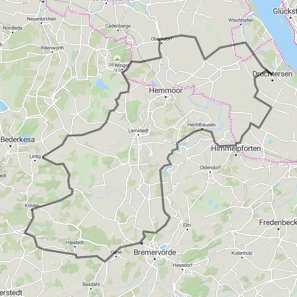 Map miniature of "Wingst Adventure" cycling inspiration in Lüneburg, Germany. Generated by Tarmacs.app cycling route planner