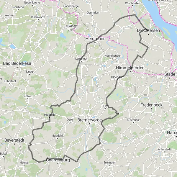 Karten-Miniaturansicht der Radinspiration "Große Runde um Drochtersen" in Lüneburg, Germany. Erstellt vom Tarmacs.app-Routenplaner für Radtouren