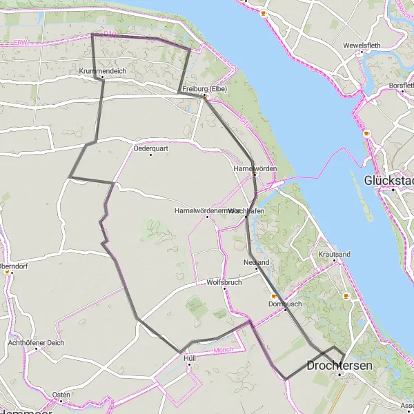 Map miniature of "Elbe River Loop" cycling inspiration in Lüneburg, Germany. Generated by Tarmacs.app cycling route planner