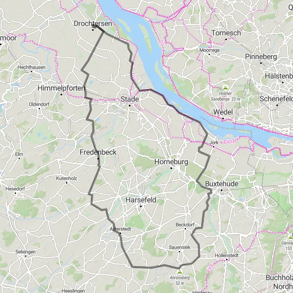 Map miniature of "Drochtersen-Leaving the Lüneburg Countryside" cycling inspiration in Lüneburg, Germany. Generated by Tarmacs.app cycling route planner