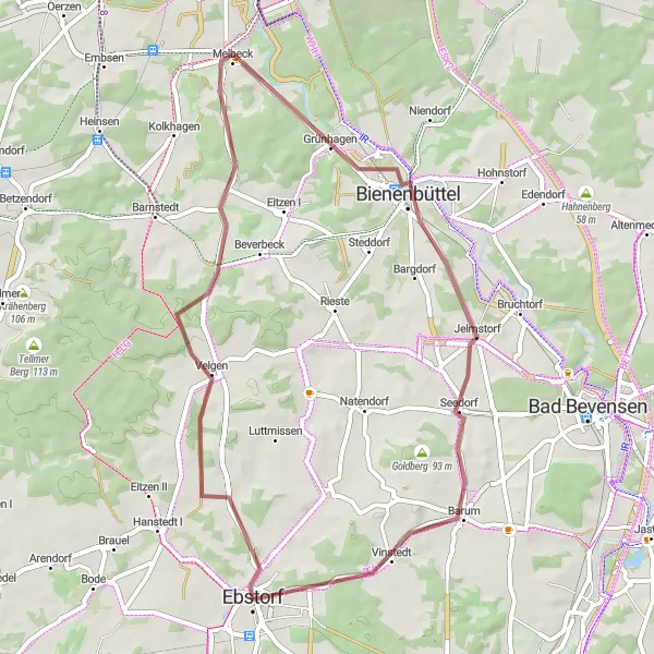 Karten-Miniaturansicht der Radinspiration "Melbeck und Barum Schottertour" in Lüneburg, Germany. Erstellt vom Tarmacs.app-Routenplaner für Radtouren