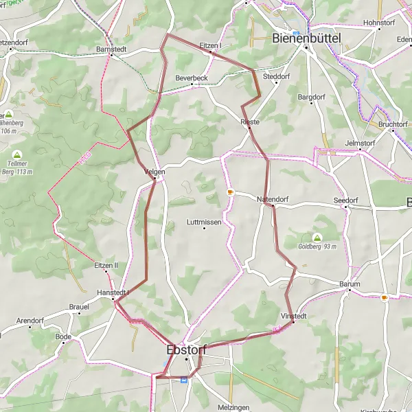 Map miniature of "The Naturdorf Loop" cycling inspiration in Lüneburg, Germany. Generated by Tarmacs.app cycling route planner