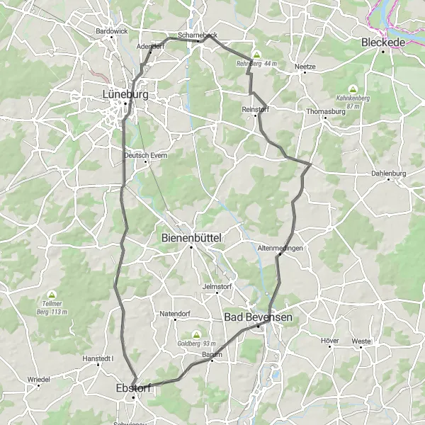 Karten-Miniaturansicht der Radinspiration "Radtour um Ebstorf und Umgebung" in Lüneburg, Germany. Erstellt vom Tarmacs.app-Routenplaner für Radtouren