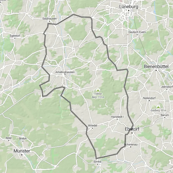 Karten-Miniaturansicht der Radinspiration "Ebstorf - Barnstedt Rundtour" in Lüneburg, Germany. Erstellt vom Tarmacs.app-Routenplaner für Radtouren