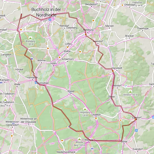 Karten-Miniaturansicht der Radinspiration "Abenteuerliche Gravel-Tour durch die Nordheide" in Lüneburg, Germany. Erstellt vom Tarmacs.app-Routenplaner für Radtouren