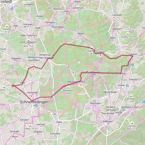 Map miniature of "Scenic Gravel Loop near Egestorf" cycling inspiration in Lüneburg, Germany. Generated by Tarmacs.app cycling route planner
