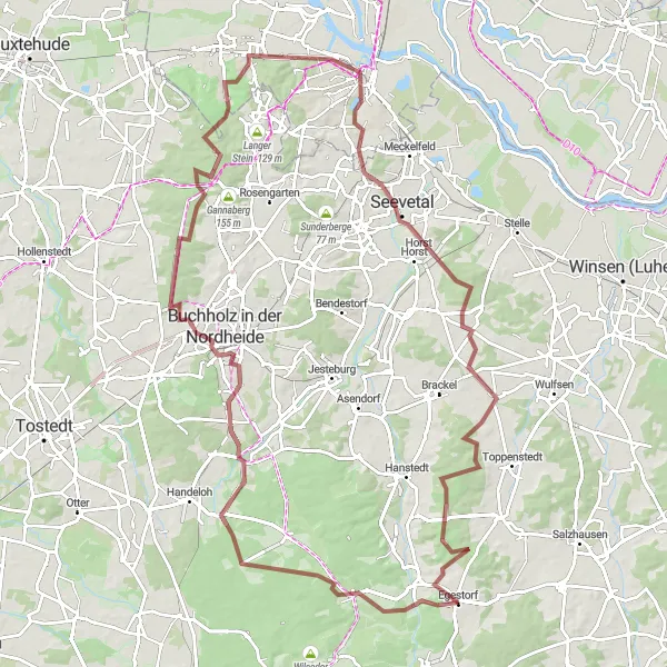 Map miniature of "Epic Gravel Ride near Egestorf" cycling inspiration in Lüneburg, Germany. Generated by Tarmacs.app cycling route planner