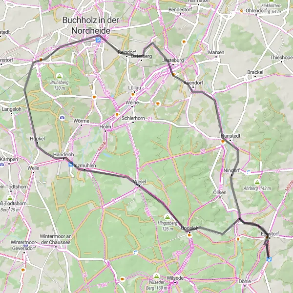 Map miniature of "Undeloh to Jesteburg Loop" cycling inspiration in Lüneburg, Germany. Generated by Tarmacs.app cycling route planner