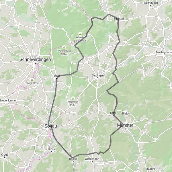 Karten-Miniaturansicht der Radinspiration "Road-Tour durch die Heide" in Lüneburg, Germany. Erstellt vom Tarmacs.app-Routenplaner für Radtouren