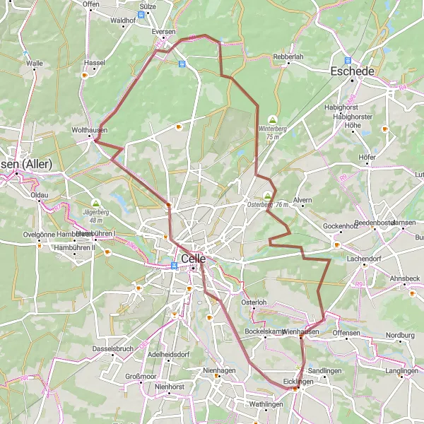 Map miniature of "Gravel Adventure to Schloss Celle" cycling inspiration in Lüneburg, Germany. Generated by Tarmacs.app cycling route planner
