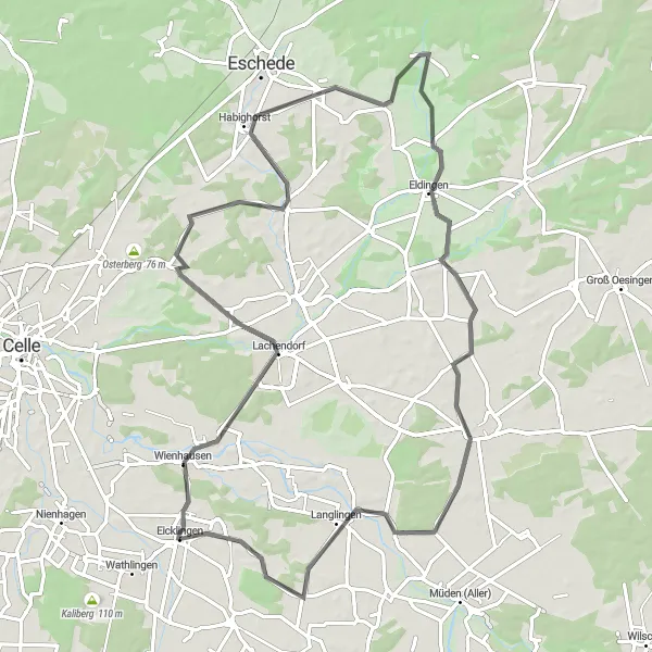 Map miniature of "Celle and Langlingen Loop" cycling inspiration in Lüneburg, Germany. Generated by Tarmacs.app cycling route planner