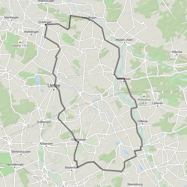 Karten-Miniaturansicht der Radinspiration "Radtour durch Langlingen und Meinersen" in Lüneburg, Germany. Erstellt vom Tarmacs.app-Routenplaner für Radtouren