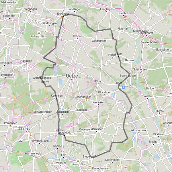 Map miniature of "Rural Rietze and Abbensen Ride" cycling inspiration in Lüneburg, Germany. Generated by Tarmacs.app cycling route planner