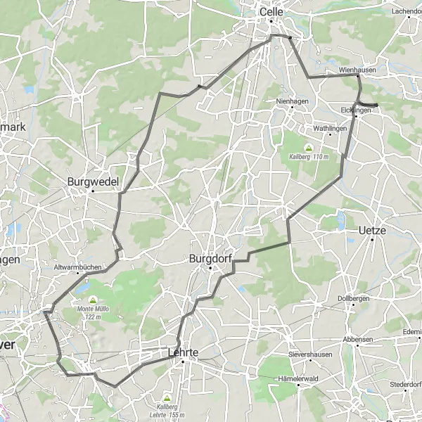 Karten-Miniaturansicht der Radinspiration "Panoramafahrt durch Hülptingsen und Altencelle" in Lüneburg, Germany. Erstellt vom Tarmacs.app-Routenplaner für Radtouren