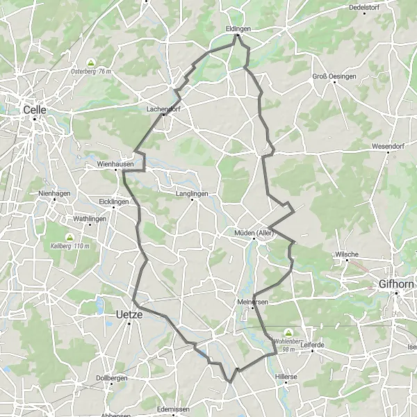 Map miniature of "The Meinersen Loop" cycling inspiration in Lüneburg, Germany. Generated by Tarmacs.app cycling route planner