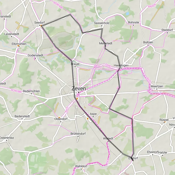 Karten-Miniaturansicht der Radinspiration "Zeven und Umgebung" in Lüneburg, Germany. Erstellt vom Tarmacs.app-Routenplaner für Radtouren