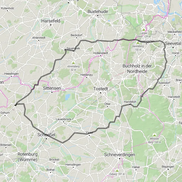 Map miniature of "Vierden and Beyond" cycling inspiration in Lüneburg, Germany. Generated by Tarmacs.app cycling route planner