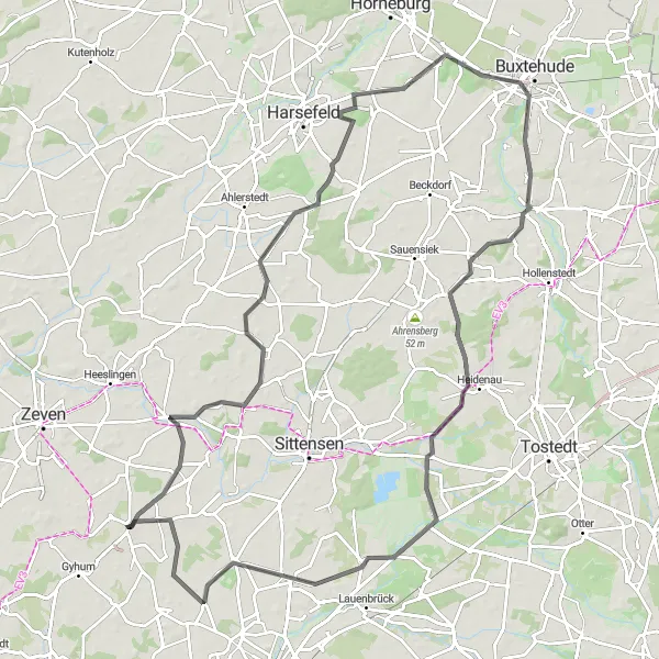 Map miniature of "Lüneburger Heide Loop" cycling inspiration in Lüneburg, Germany. Generated by Tarmacs.app cycling route planner