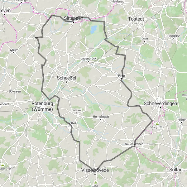Karten-Miniaturansicht der Radinspiration "Schöne Elsdorf Rundfahrt" in Lüneburg, Germany. Erstellt vom Tarmacs.app-Routenplaner für Radtouren