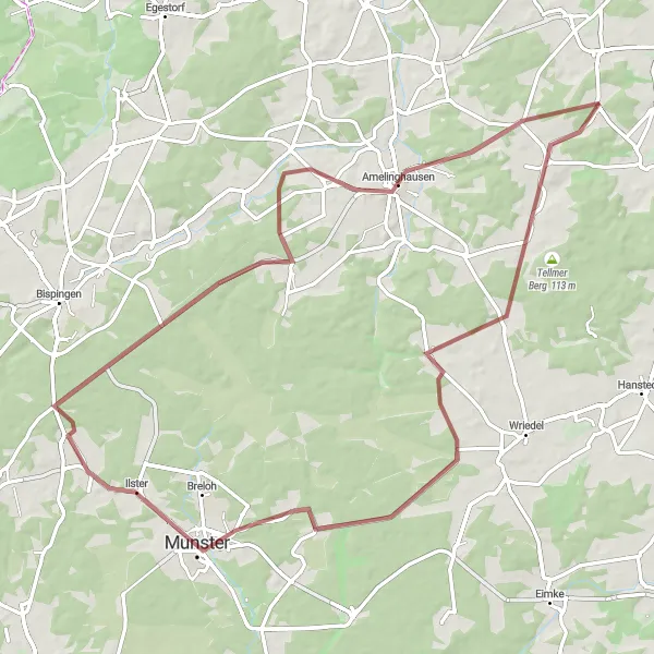 Map miniature of "Challenging Gravel Ride" cycling inspiration in Lüneburg, Germany. Generated by Tarmacs.app cycling route planner
