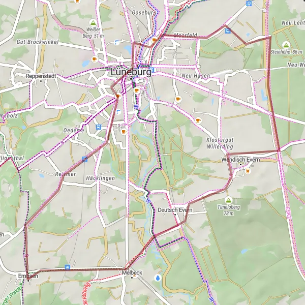 Map miniature of "Lüneburg Gravel Loop" cycling inspiration in Lüneburg, Germany. Generated by Tarmacs.app cycling route planner