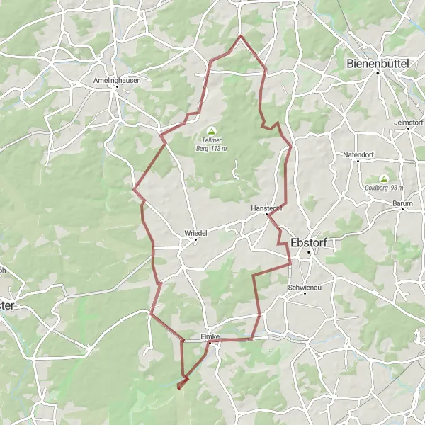 Map miniature of "Betzendorf Bonus Loop" cycling inspiration in Lüneburg, Germany. Generated by Tarmacs.app cycling route planner