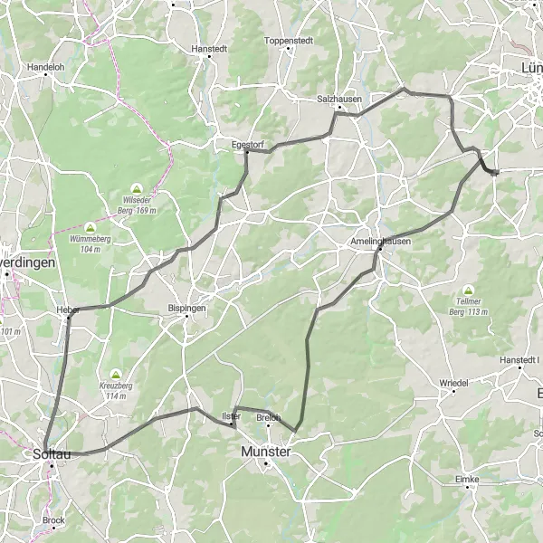 Karten-Miniaturansicht der Radinspiration "Rund um Amelinghausen" in Lüneburg, Germany. Erstellt vom Tarmacs.app-Routenplaner für Radtouren