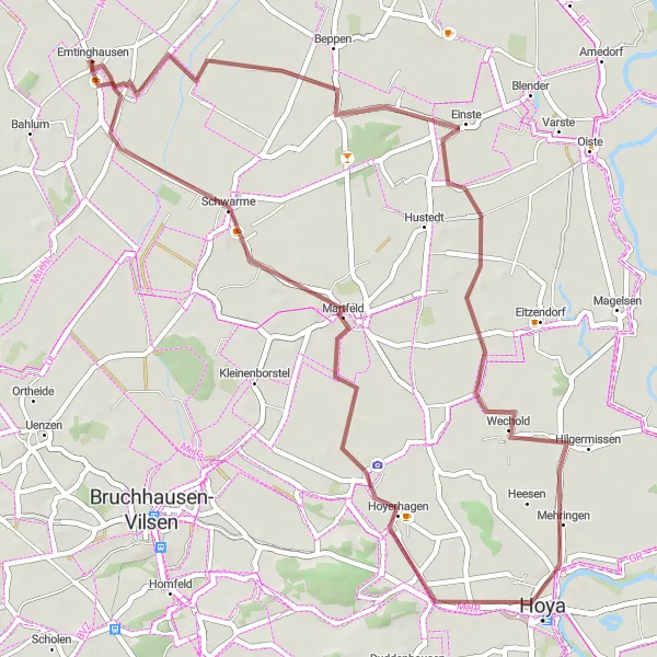 Karten-Miniaturansicht der Radinspiration "Entspannte Rundfahrt nach Hoyerhagen und Martfeld" in Lüneburg, Germany. Erstellt vom Tarmacs.app-Routenplaner für Radtouren