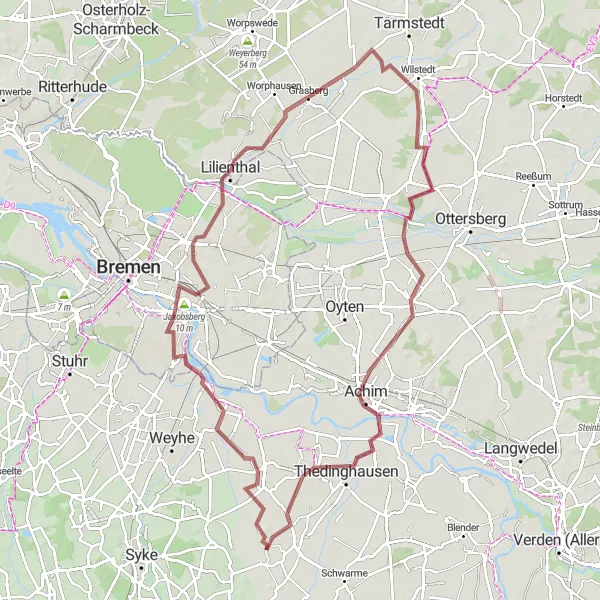 Map miniature of "Riede to Thedinghausen" cycling inspiration in Lüneburg, Germany. Generated by Tarmacs.app cycling route planner