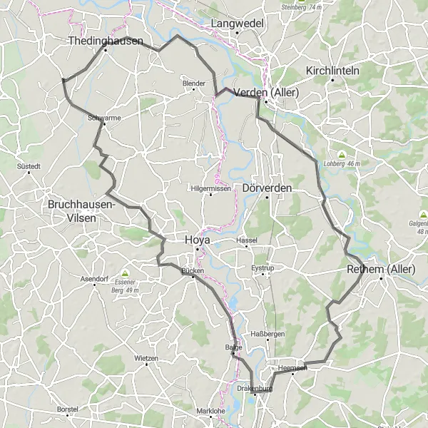 Map miniature of "Emtinghausen to Schwarme" cycling inspiration in Lüneburg, Germany. Generated by Tarmacs.app cycling route planner