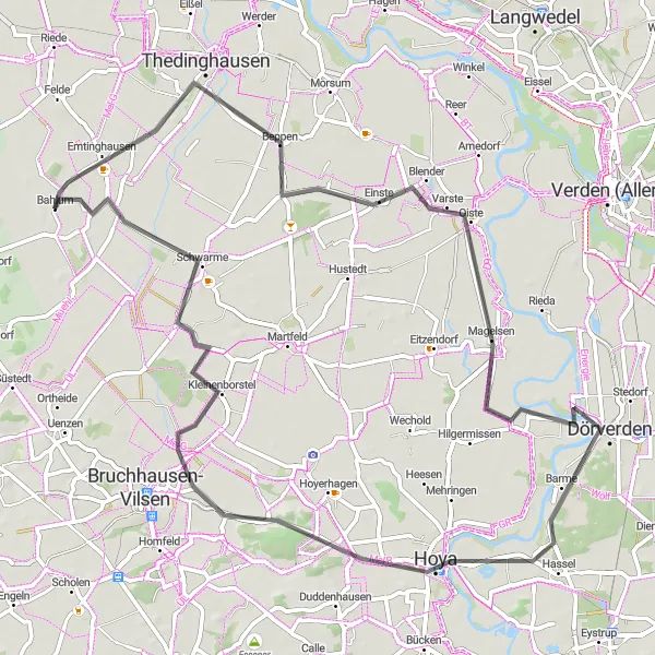 Karten-Miniaturansicht der Radinspiration "Gemütliche Fahrradtour nach Hoya und Magelsen" in Lüneburg, Germany. Erstellt vom Tarmacs.app-Routenplaner für Radtouren
