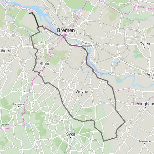 Karten-Miniaturansicht der Radinspiration "Durch Bremen und Umgebung" in Lüneburg, Germany. Erstellt vom Tarmacs.app-Routenplaner für Radtouren